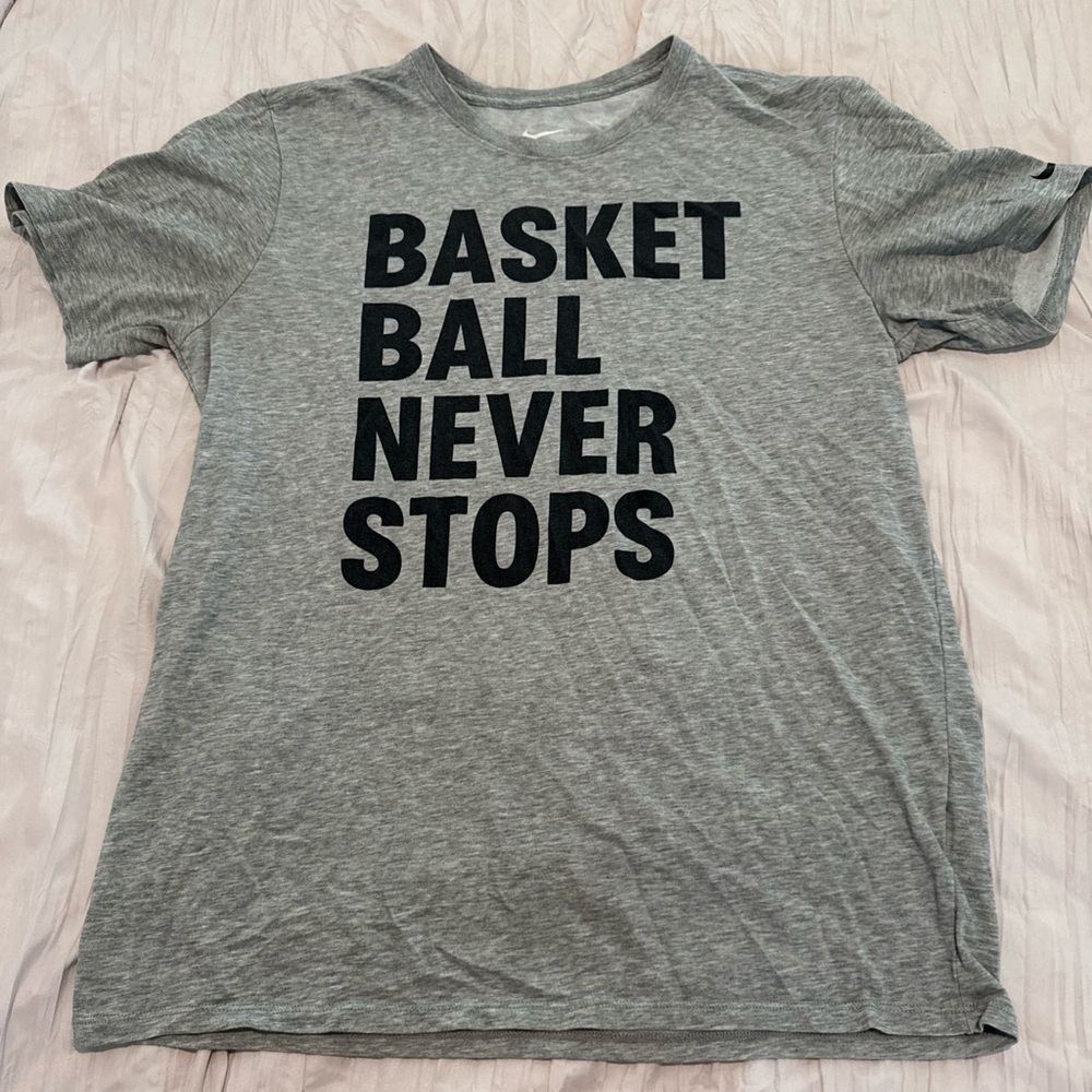 Nike Gray Athletic Tee with Black Text